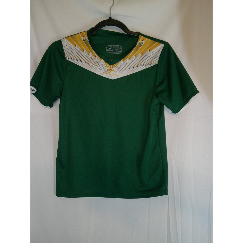 Score‎ Youth Soccer Jersey Green White Gold Athletic Shirt